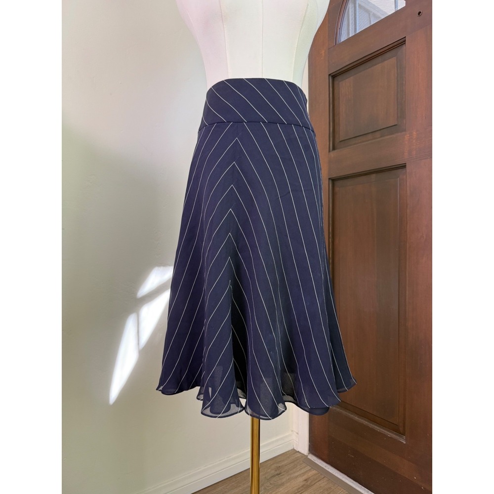 Ralph Lauren Striped Skirt Midi Silk Blend Nautical | Navy & Cream | Size 8